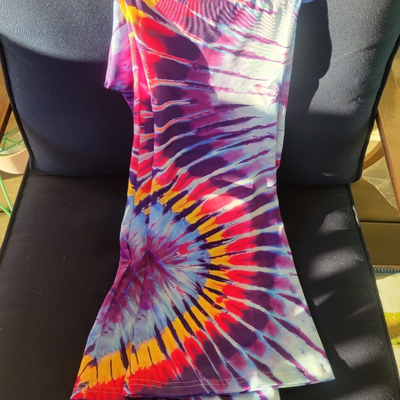 Purple & pink tie dye bell bottom flare leggings 12 - Picture 2 of 6